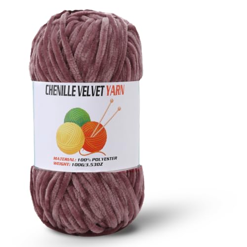 Image of Velvet Chenille Chunky Yarn, Handcrafts Weaving Soft Chenille Yarn for Crocheting Clearance, Used for Making Baby Yarn Blanket, Clothes, Knitting Creations (1 - Deep Peach)