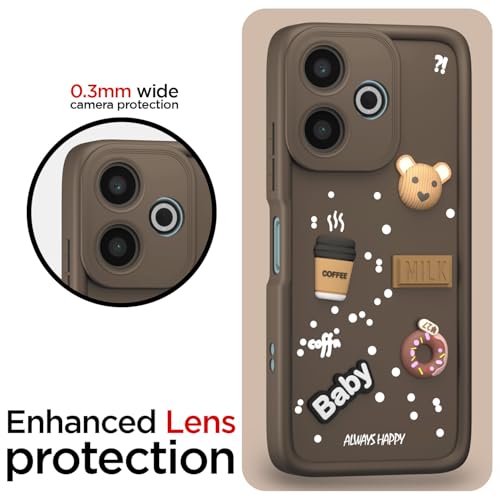 Image of Pikkme Bumper Case for Redmi 13 5G / 13 5G Prime Edition Poco M6 Plus 5G | Cute Fun Cartoon 3D Bear Silicone Full Body Protection Back Cover (Brown)