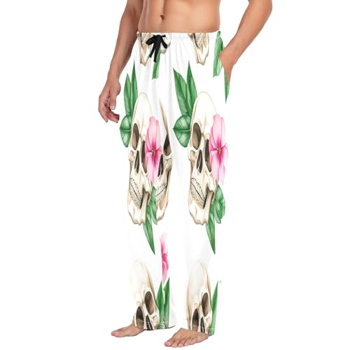 Qilmy Skull Flower Men's Cotton Pajama Pants, Lightweight Lounge Sleepwear with Drawstring and Pocket4