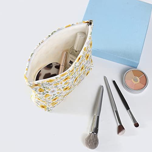 Hoyofo Make Up Bag Pack Of 3 Travel Cosmetic Bag Women’s Essentials Accessories Storage Pouch, Yellow Flower #TOP1