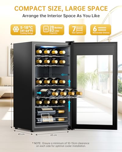 WIE Wijnkoelkast 82 liter 28 flessen 84 cm hoogte vrijstaand 5-18 °C Touch digitale temperatuurinstelling LED binnenverlichting - Afbeelding 4