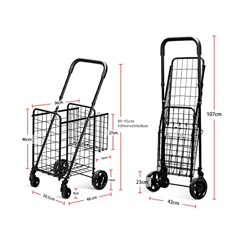 GOPLUS Klappbarer Einkaufswagen, Einkaufstrolley mit Verstellbarem Griff & 4 Universalrädern, Rollwagen Allzweckwagen… – Bild 8