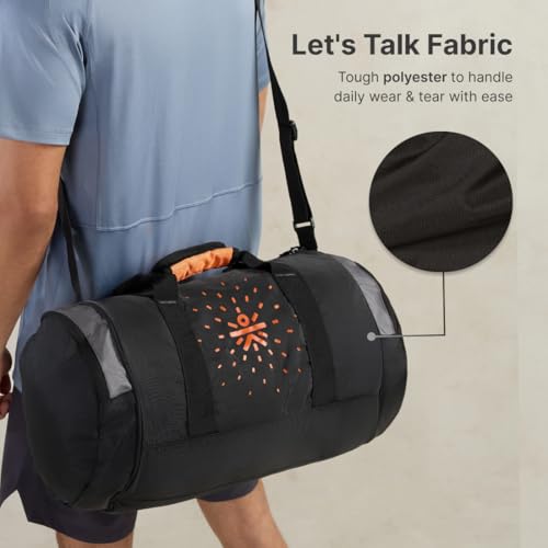 Image of Cultsport 35L Gym /Duffle Bag for Men & Women | Water-Resistant Sports Travel Bag with Shoe Compartment, Adjustable Shoulder Strap, Side Pocket & Spacious Main Storage - Grey Orange