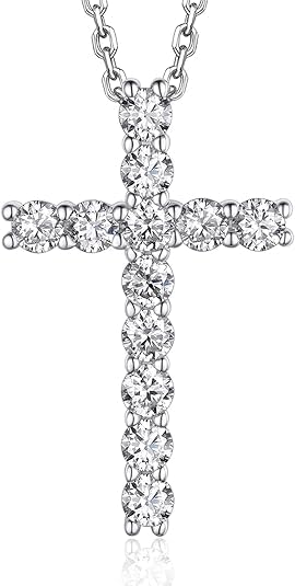 MomentWish Cross Necklace for Women Moissanite Diamond Cross Necklace for Women 1.2 CTW 925 Sterling Silver Necklace Crucifix Necklace Anniversary Birthday Gifts for Wife