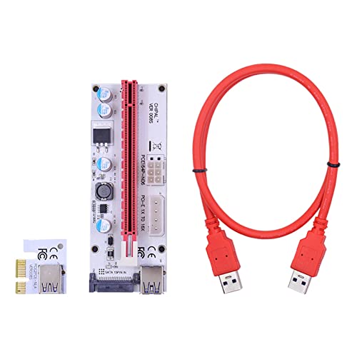 RORFFK 100PCS LED 008S PCI-E Riser Card PCI Express 1X to 16X 60CM USB 3.0 Cable 4Pin 6Pin 15Pin SATA Power for GPU Video Card(Red 0.6M)