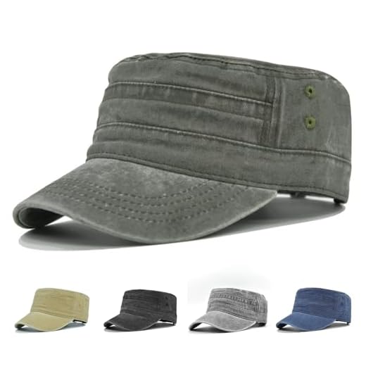 Fuantuda Casquette Homme Vintage Casquette Militaire Réglable Armée Chapeau, Coton lavé Vintage Plat Chapeau, pour Sports et Extérieur