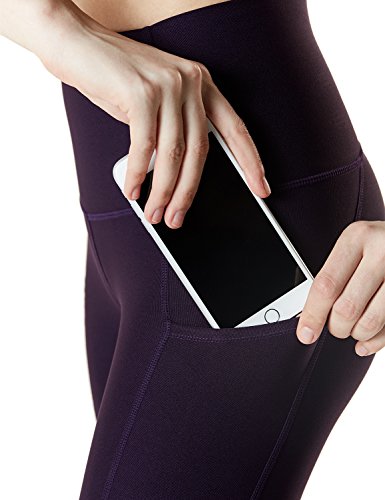 Calça feminina de ioga TSLA de cintura alta com bolsos, calça capri de ioga com controle de barriga,