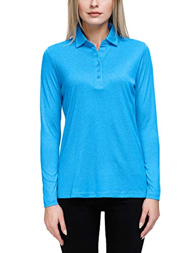Women's Long Sleeve V Neck Golf Shirts Moisture Wicking Performance Knit Tops Blue-XL