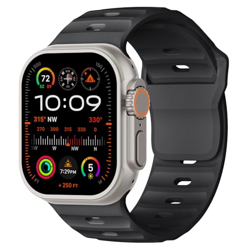 Image of Sport Bands Compatible with Apple Watch Ultra 3 /2 Band 49mm 46mm 45mm 44mm 42mm for Men, Breathable Soft Wide Silicone Waterproof Strap for iWatch Series 11 10 9 8 7 6 5 4 3 SE Ultra, Dark Gray