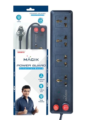 Image of Magik Power Guard Extension Board - 4 Universal Socket | 5 m Heavy-Duty Cord | Master Switch & Indicator | Surge Protection | Extension Box for Home & Office