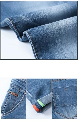 Men Solid Color Cotton Jeans Skinny Stretch Slim Blue Classic Denim Trousers White 363