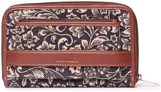 ZOUK Fabric Vegan Leather and Jute with Mobile Phone Pocket FloMotif Print Handmade Classic Women's Wallet (Brown)