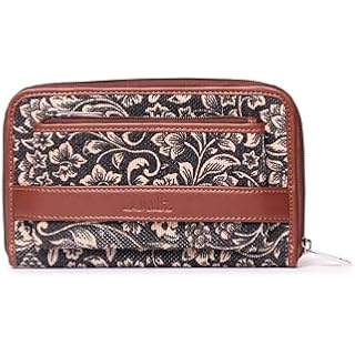 ZOUK Fabric Vegan Leather and Jute with Mobile Phone Pocket FloMotif Print Handmade Classic Women's Wallet (Brown)