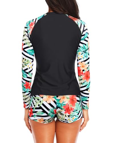 Image of Daci Women Two Piece Rash Guard Long Sleeve Swimsuits with Short UPF 50+ | UPF 50+,High Waisted Short,Long Sleeve,High Neck,Built-in Brief,Quick Dry