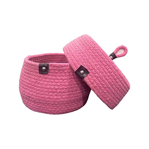 Image of Multi-Purpose Essential Jute Basket With Lid Storage Baskets For Bathroom Living Room & Kitchen | Organizer Box | Storage And Organizer Box (Pink)