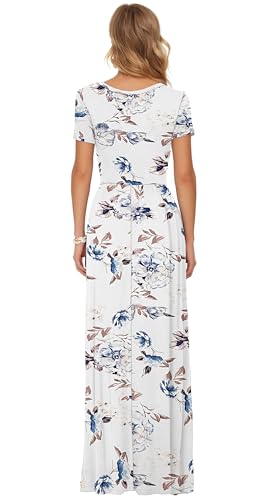 Image of AUSELILY Women's Summer Short Sleeve Loose Plain Casual Long Maxi Dresses | Year Round wear solid floral print, Casual wear, Empire waist, Floor length, Side pockets