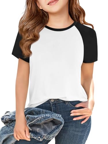 Image of Imily Bela Kids Girls T Shirts Casual Raglan Short Sleeve Crewneck Color Block Summer Tees 5-14 Years