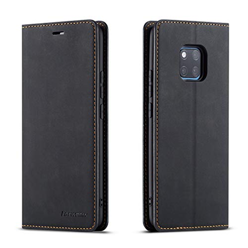QLTYPRI Hülle für Huawei Mate 20 Pro Premium Dünne Ledertasche Handyhülle mit Kartenfach Ständer Flip Schutzhülle Kompatibel mit Huawei Mate 20 Pro - Schwarz