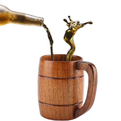 Uadme Boccale da birra in legno,400 ml di Birra retrò Legno Naturale Acqua per tè Classico con Manico Bere Vino Rosso Caffè Tè Latte