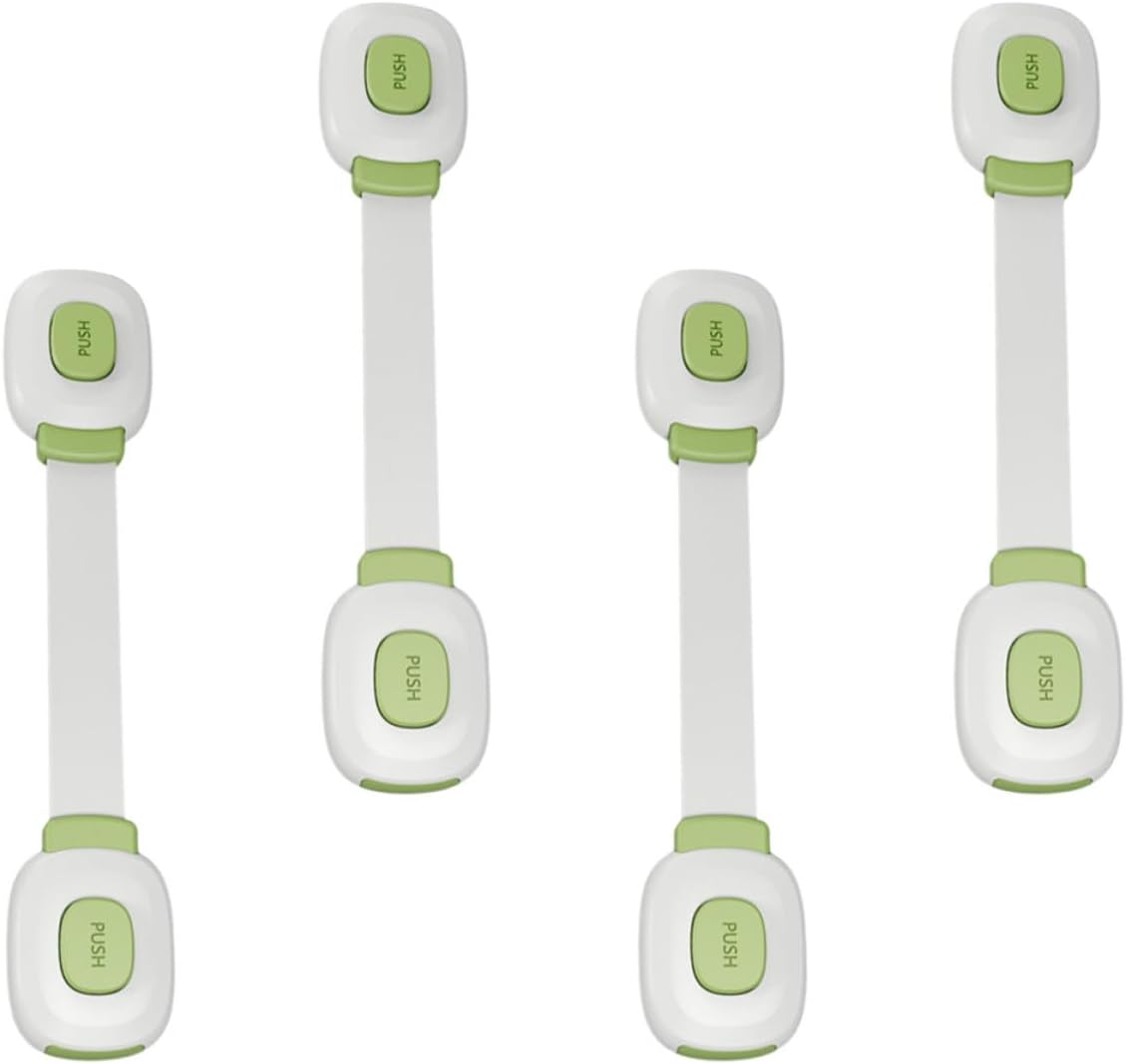 Wakauto 4pcs Childproof Cabinet Locks with Adhesive Backing, Proof Latches for Safety, Abs and Pe Material Strap Locks to Protect Appliances and Toilet Seat