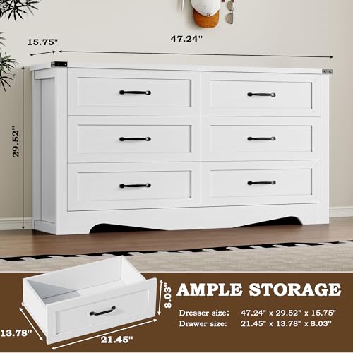 Image of BORNOON 6-Drawer Dresser for Bedroom, Modern Wooden Chest of Drawers with Metal Handles, Anti-Tipping Design, Sturdy and Stable Storage Organizer for Living Room, Entryway, Home Office