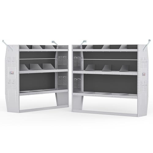 Image of AA Products SH-4605(2) Steel Low/Mid/High Roof Van Shelving Storage System Fits Transit, GM, NV, Promaster, Sprinter and Metris, Set of 2 Van Shelving Unit, 52" W x 46" H x 13" D