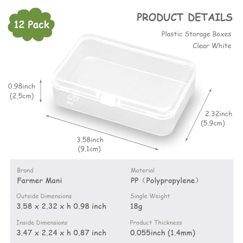 Image of 12 Pack Rectangle Clear Craft Supply Case (3.58 x 2.32 x 0.98 Inch), Small Plastic Containers for Small items, Crafts, Beads, Coins, Jewelry and Business Cards