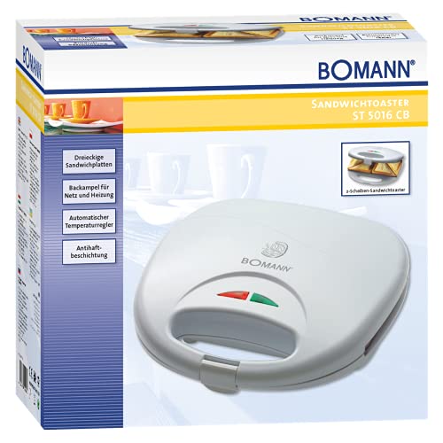 Foto von Bomann® Sandwichmaker für 2 Sandwiches | antihaftbeschichteter Sandwichtoaster | Sandwich-Maker mit dreieckigen Sandwichplatten | automatischer Temperaturregler | 750 Watt | ST 5016 CB weiß