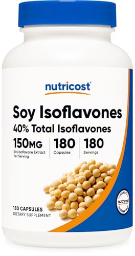 Proteínas, Nutricost Isoflavonas de soja, 150 mg, 180 cápsulas vegetarianas, sin gluten, sin OMG, apto para vegetarianos