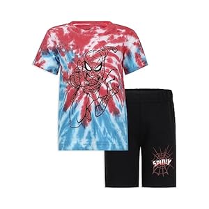 Marvel Spider-Man Boys Tie Dye Short Sleeve Shirt and Shorts Set for Toddler and Little Kids -Black/Blue/Red
