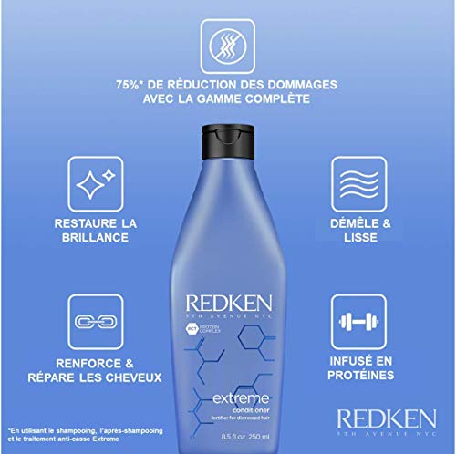 417P0qTvATL Après-Shampooing Extreme Redken | Après-Shampooing pour Cheveux Abîmés | Fortifie et Protège les Cheveux Abîmés | Riche en Protéines | 250ml