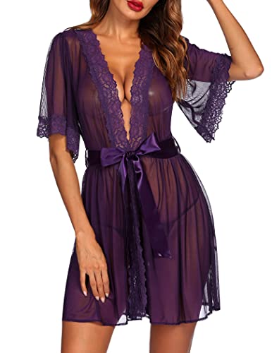 Avidlove Women Lingerie Kimono Robe Babydoll Lingerie Sheer Mesh Nightgown - Image 2