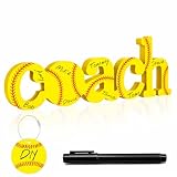 AKAIXI Softball Coach Gifts, Signable Wood Plaque with Marker Pen & Luggage Tag, End of Season Thank You Appreciation for Men Women Coach, Senior Night Softball Team Gift Signed by Players