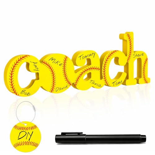AKAIXI Softball Coach Gifts, Signable Wood Plaque with Marker Pen & Luggage Tag, End of Season Thank You Appreciation for Men Women Coach, Senior Night Softball Team Gift Signed by Players