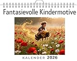 Fantasievolle Kindermotive: Wandkalender 2026, Kalender DIN A4 quer, Monatskalender im Querformat mit Kalendarium, das perfekte Geschenk