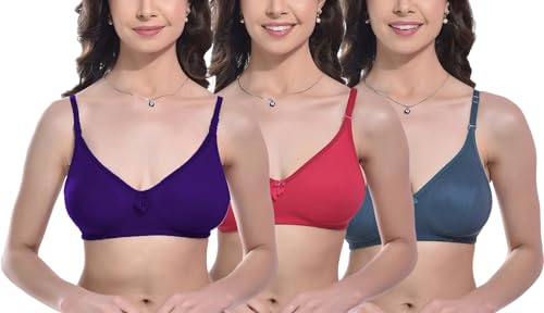 Image of FIMS - Fashion is my style Women Cotton Blend Non-Padded Bra Non-Wired Mould Seamless Cup Solid Bras Cup-B Pack of 1, Multicolor