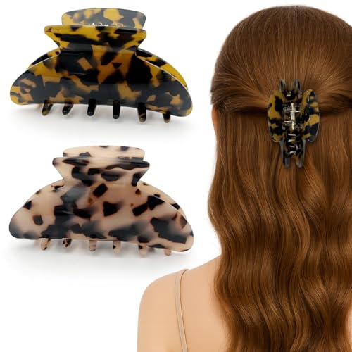 2 Pack Big Hair Claw Clips Tortoise Shell Nonslip Large Claw Clip For Women Celluloid Leopard Print Jaw Clips For Thick Hair