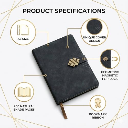 Image of A5 Journal Notebook Diary for Men Women | Office Journal Diary Notebook with Magnetic Flip Lock (200 Ruled Pages, 6 x 8.5 Inches, 80 GSM) (Classic Black)