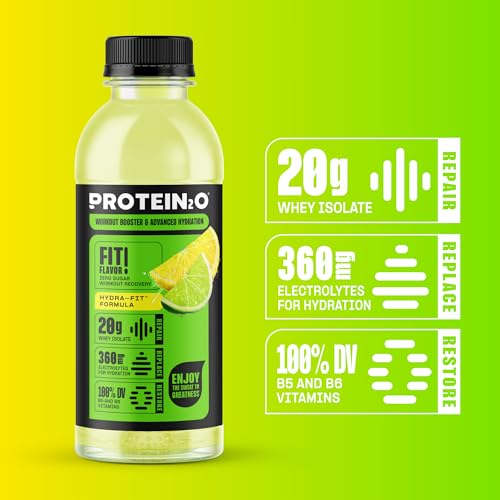 Image of Protein2o 20g Whey Protein Isolate Hydration Drink, 350mg of Electrolytes, Vitamins B5 & B6, Sugar Free, Lemon Lime, 16.9 oz Bottle (12 Count)