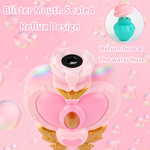 Bubble Wand for Kids, Princess Heart Bubble Machine Blower Maker Wand with Light, Easter Basket Stuffers Outdoor Toys Gifts for 1 2 3 4 5 6 7 8 Years Old Toddlers Little Girls Include Bubble Solution