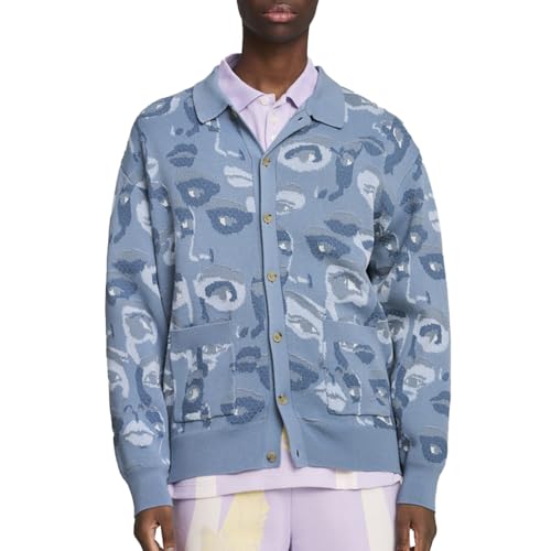 PUMA Mens X Kidsuper Graphic Collared Long Sleeve Cardigan Sweater Casual Tops Casual Cardigan - Blue - Size M