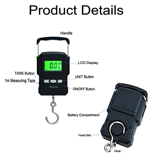 Electronic Hanging Scale 75kg Digital Fishing Luggage Travel Weighting Steelyard Hook Kitchen Weight Measure Tape image 5