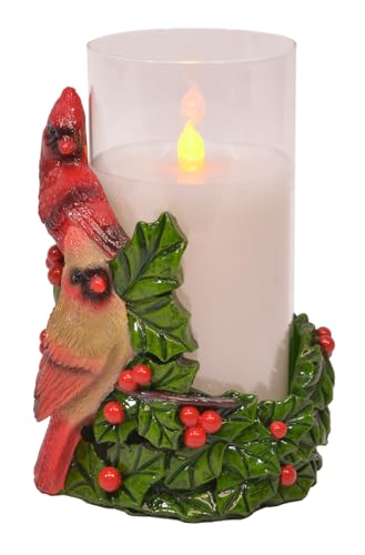 Image of Mark Feldstein & Associates Holiday Flameless Candle Holder Sleeve, with 6 Inch Glass LED Pillar Candle Included (Cardinal Pair)
