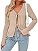 Trendy Queen Womens Tie Front Tops Fall Cardigan Sweaters 2025 Fashion Crochet Crop Beach Vacation Blouses Cute Casual Long Sleeve Outfits Y2K Lightweight Dressy Going Out Winter Clothes Apricot M