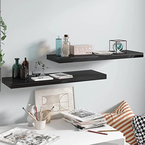 Snsowed Estantes flotantes Pared 2 uds, Baldas De Pared, Estantería Pared, Estantería Libros, Baldas Cocina, Negro Brillo MDF 80x23,5x3,8 cm