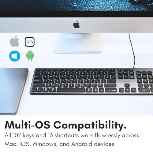 Macally Wired Keyboard for Mac with USB Hub (2X USB-A / 1x USB-C) - Compatible Backlit Apple Keyboard with Dual Interface - Auto OS Detection for Mac, MacBook Pro/Air, iMac, PC, Android, iPad, iOS