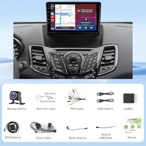 Leadfan Rádio de carro com CarPlay sem fio e Android Auto para Ford Fiesta 2009-2014 estéreo, tela s