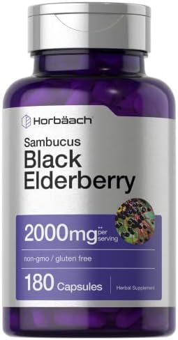 Black Elderberry | 2000mg Capsules | 180 Count | Non-GMO, Gluten Free | Sambucus Extract Supplement | by Horbaach