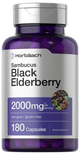 Black Elderberry | 2000Mg Capsules | 180 Count | Non-Gmo, Gluten Free | Sambucus Extract Supplement | By Horbaach #TOP7
