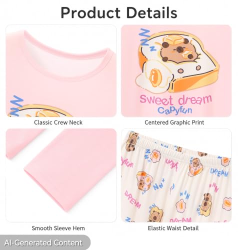 Image of Beezizac Girls Pajamas Cute Print Short /Long Sleeve Pants Set Size 6-18